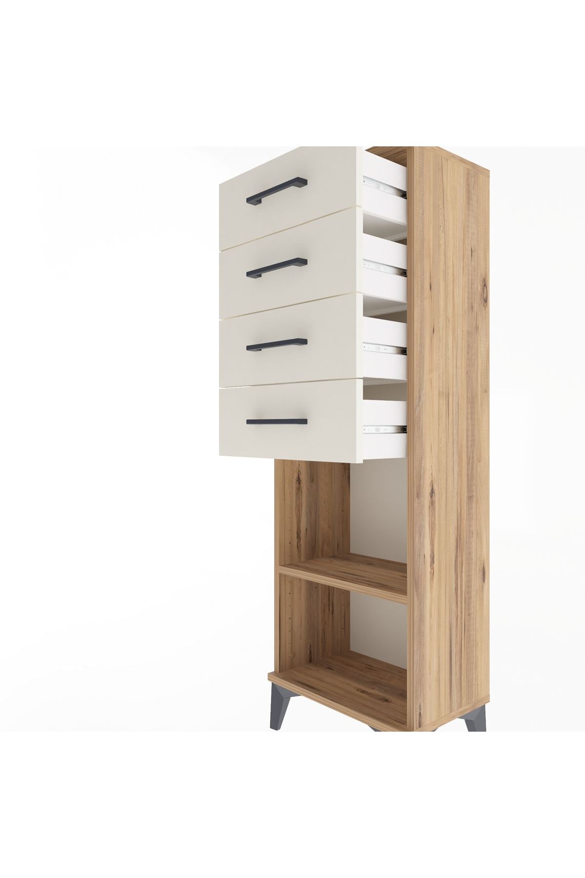 Arges Dolap Tek Raflı 4 Çekmeceli 44x30x134 Çam-Aytaşı