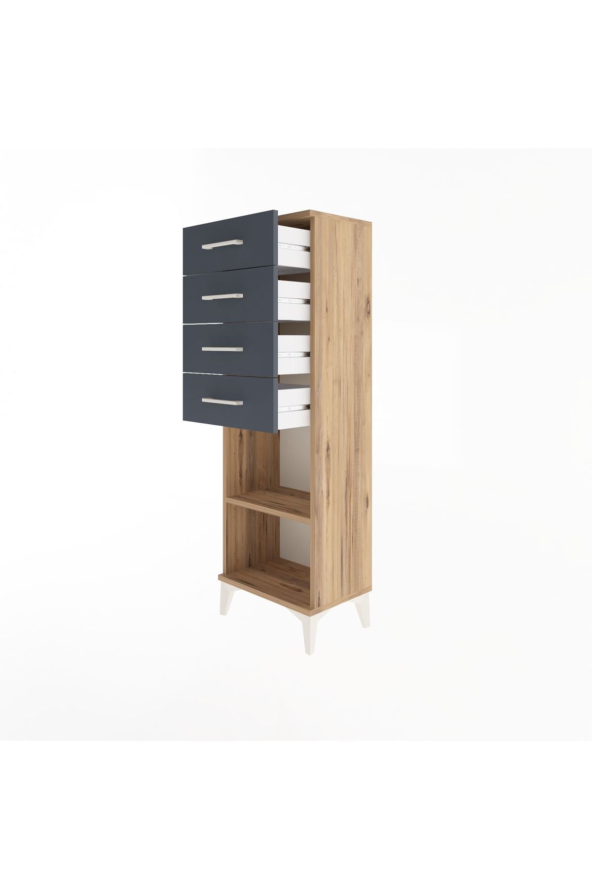 Arges Dolap Tek Raflı 4 Çekmeceli 44x30x134 Çam-Antrasit