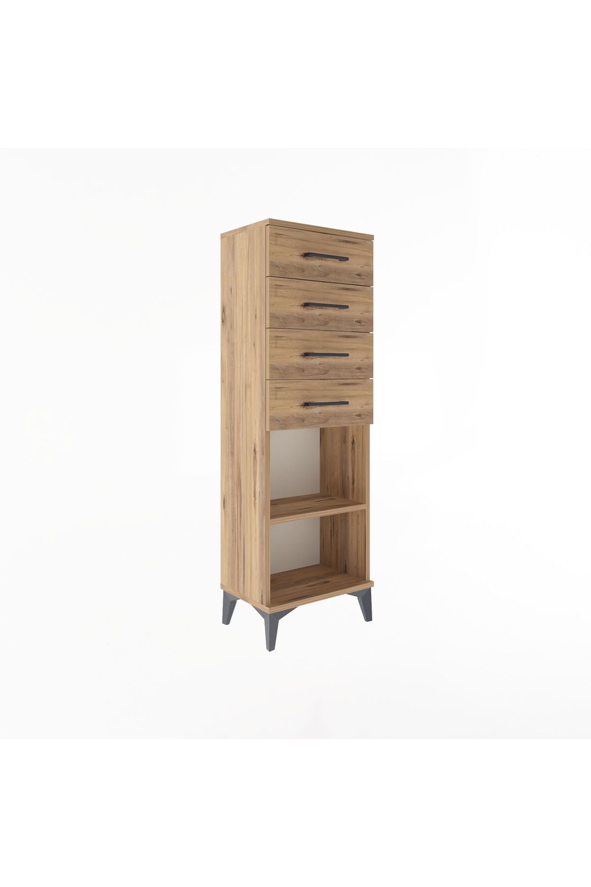 Arges Dolap Tek Raflı 4 Çekmeceli 44x30x134 Çam-Çam