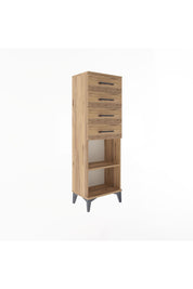 Arges Dolap Tek Raflı 4 Çekmeceli 44x30x134 Çam-Çam