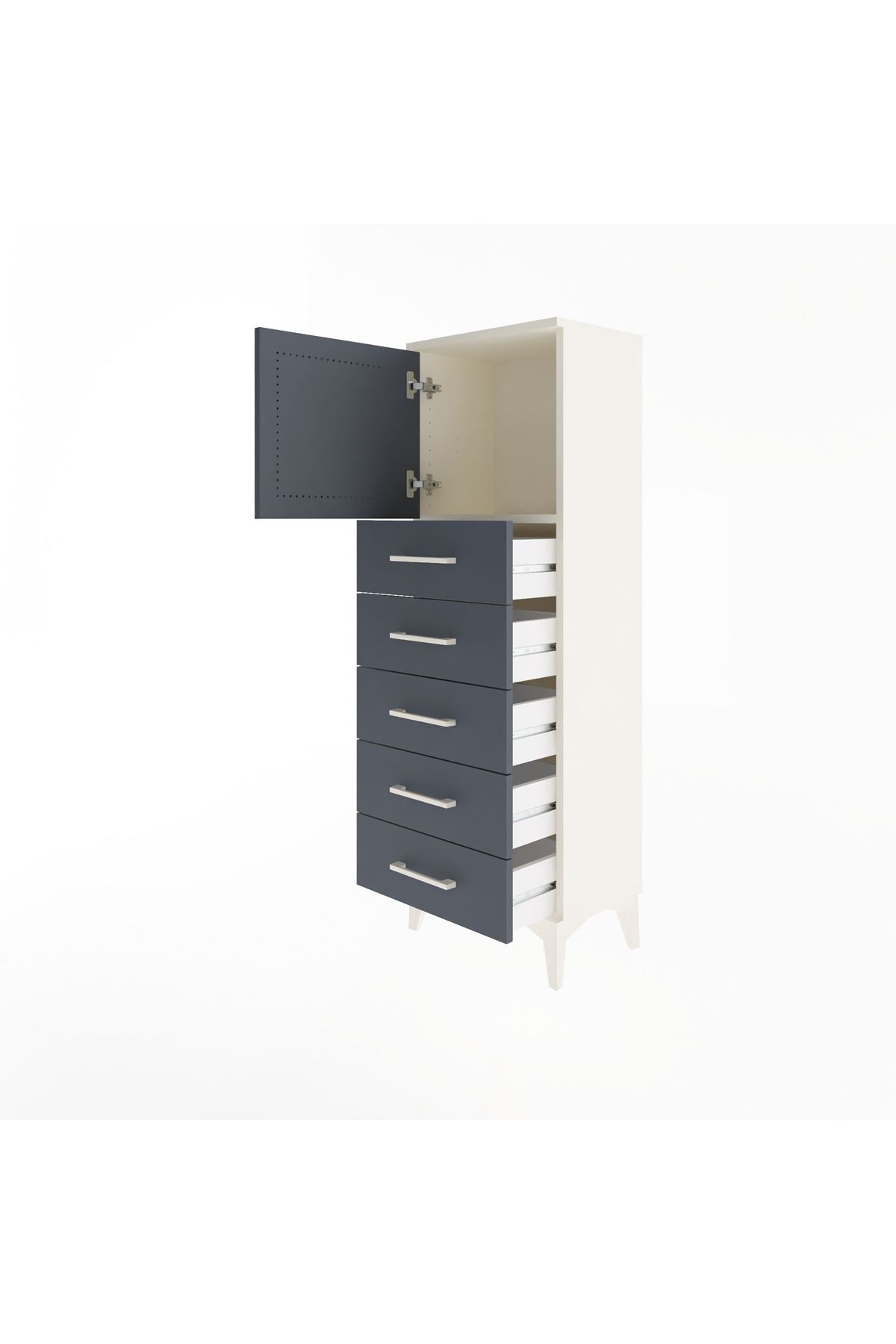 Arges Dolap Tek Raflı 5 Çekmeceli Tek Kapaklı 44x30x134 Aytaşı-Antrasit