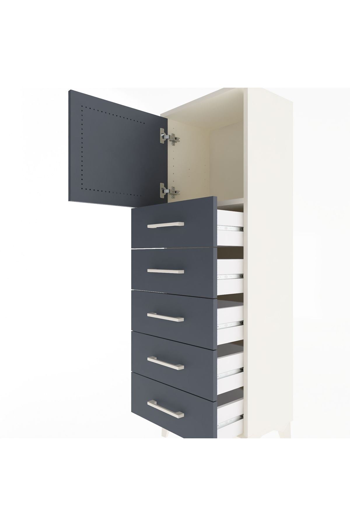 Arges Dolap Tek Raflı 5 Çekmeceli Tek Kapaklı 44x30x134 Aytaşı-Antrasit