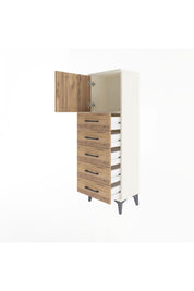 Arges Dolap Tek Raflı 5 Çekmeceli Tek Kapaklı 44x30x134 Aytaşı-Çam
