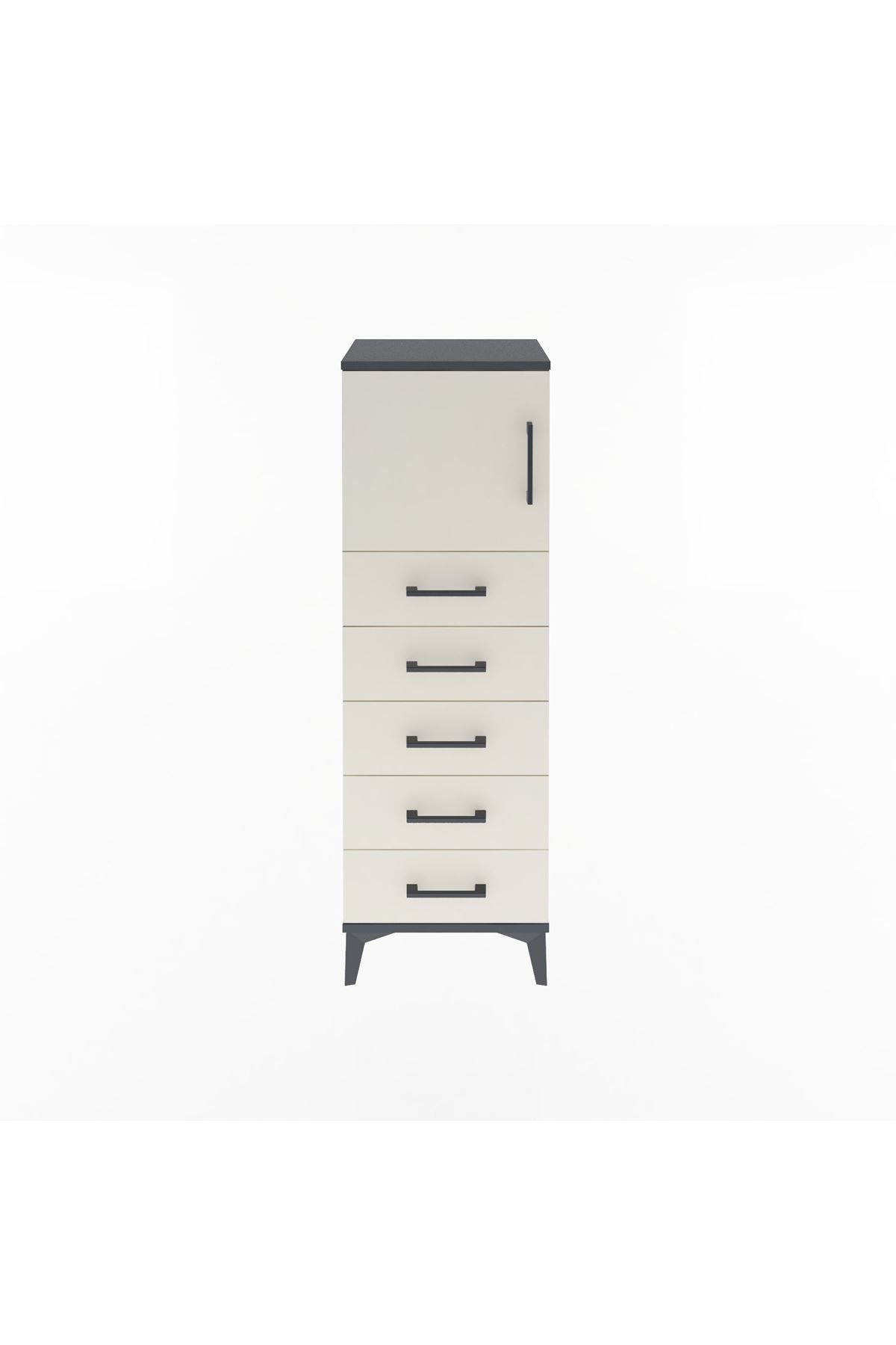 Arges Dolap Tek Raflı 5 Çekmeceli Tek Kapaklı 44x30x134 Antrasit-Aytaşı