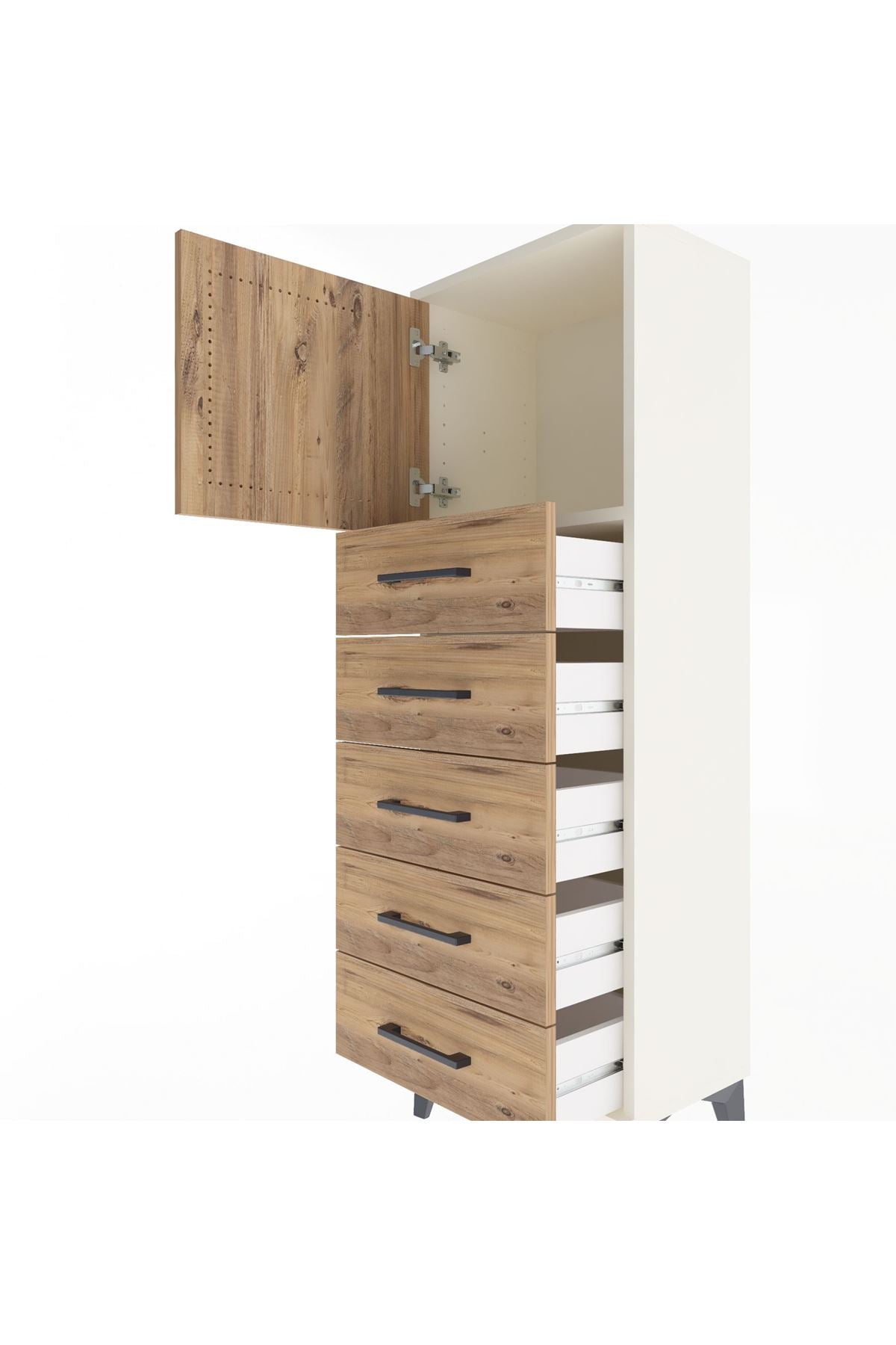 Arges Dolap Tek Raflı 5 Çekmeceli Tek Kapaklı 44x30x134 Aytaşı-Çam