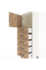 Arges Dolap Tek Raflı 5 Çekmeceli Tek Kapaklı 44x30x134 Aytaşı-Çam