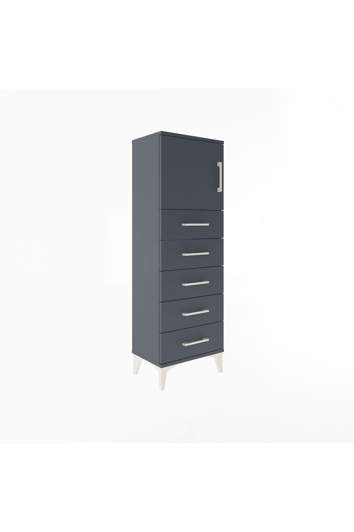 Arges Dolap Tek Raflı 5 Çekmeceli Tek Kapaklı 44x30x134 Antrasit-Antrasit