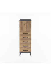 Arges Dolap Tek Raflı 5 Çekmeceli Tek Kapaklı 44x30x134 Antrasit-Çam