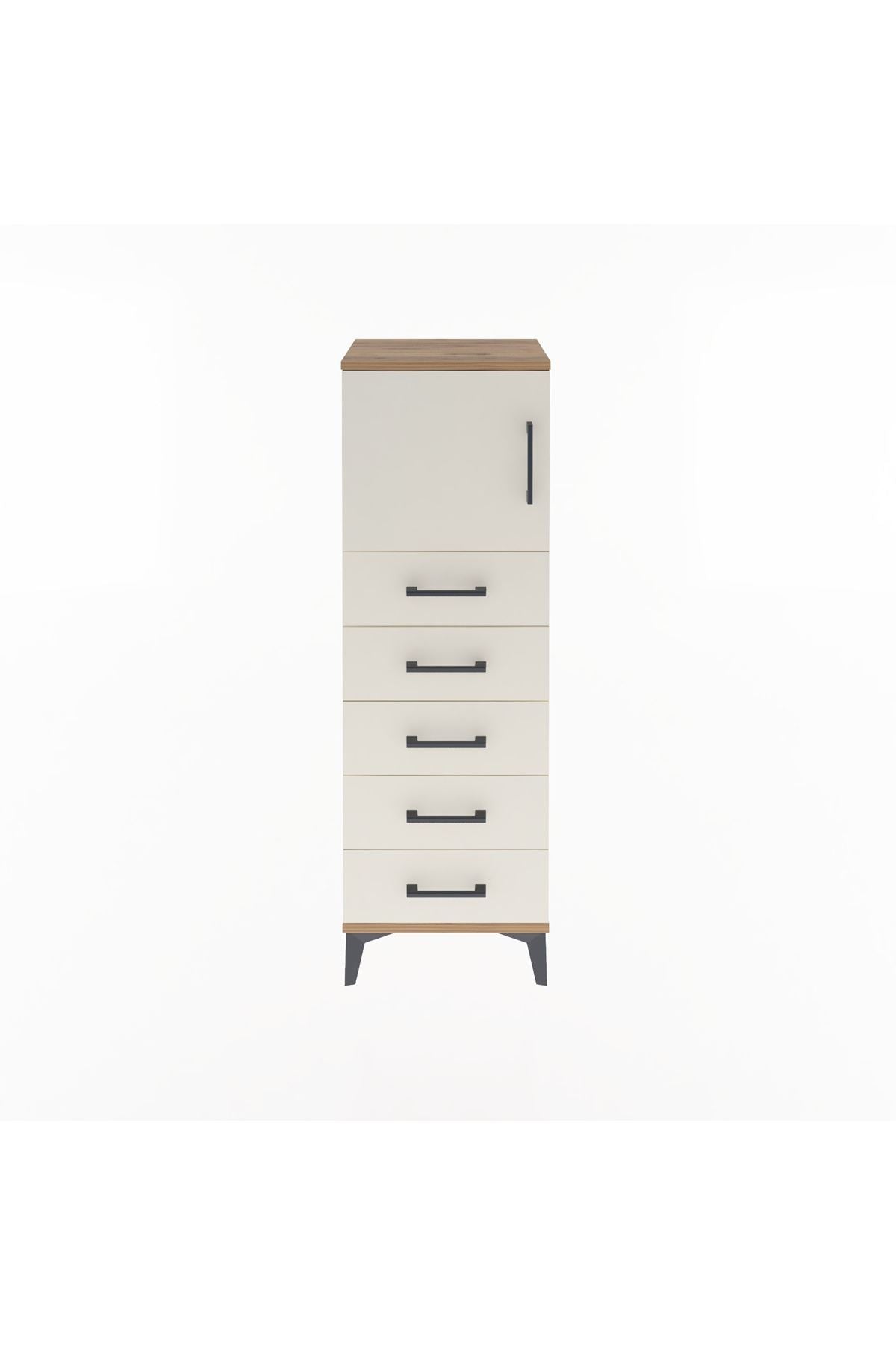 Arges Dolap Tek Raflı 5 Çekmeceli Tek Kapaklı 44x30x134 Çam-Aytaşı