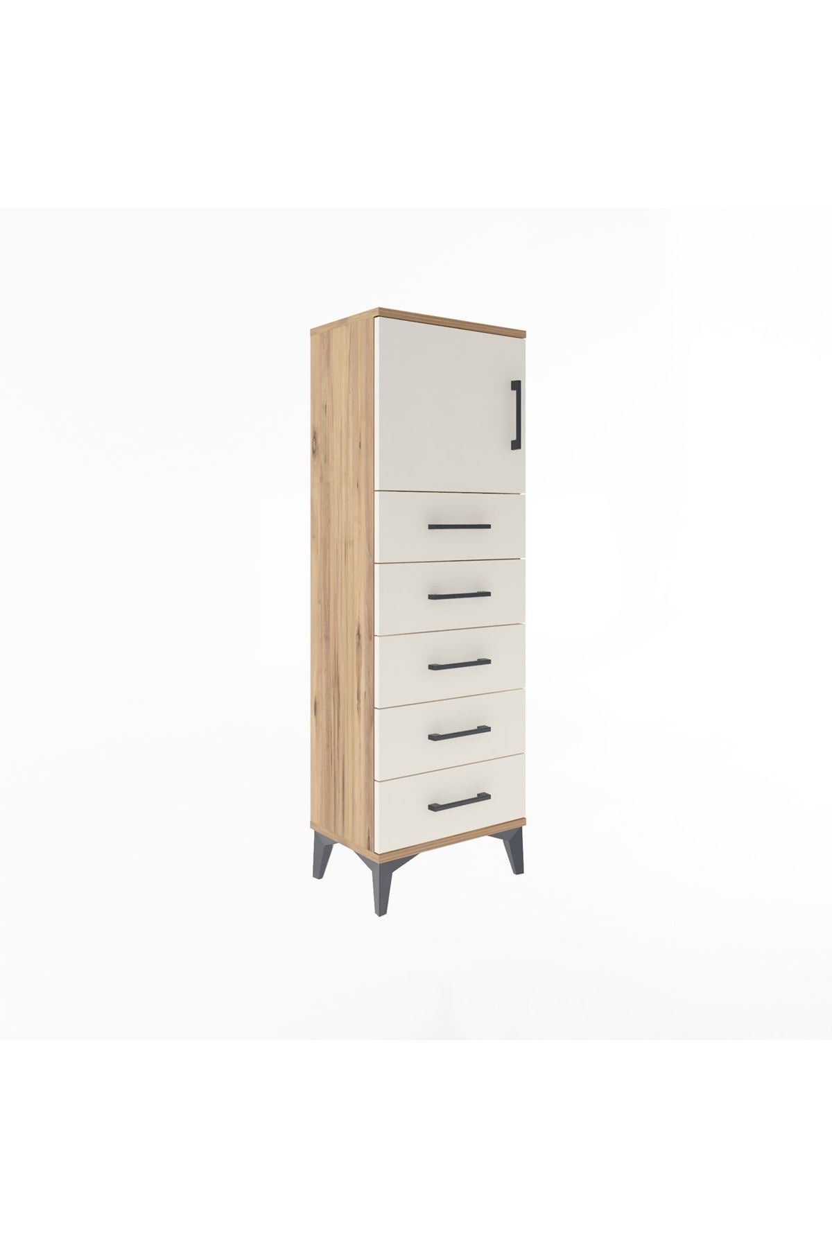 Arges Dolap Tek Raflı 5 Çekmeceli Tek Kapaklı 44x30x134 Çam-Aytaşı