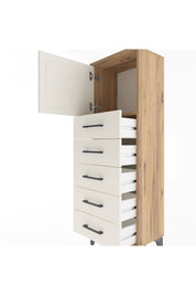 Arges Dolap Tek Raflı 5 Çekmeceli Tek Kapaklı 44x30x134 Çam-Aytaşı