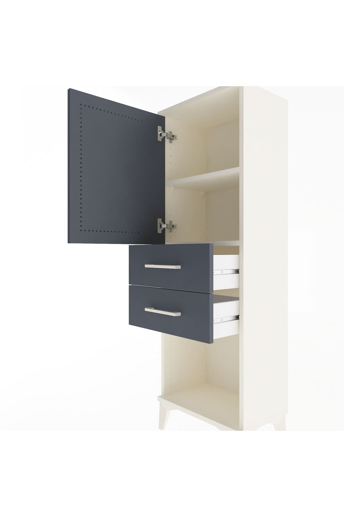 Arges Dolap 2 Raflı 2 Çekmeceli Tek Kapaklı 44x30x134 Aytaşı-Antrasit