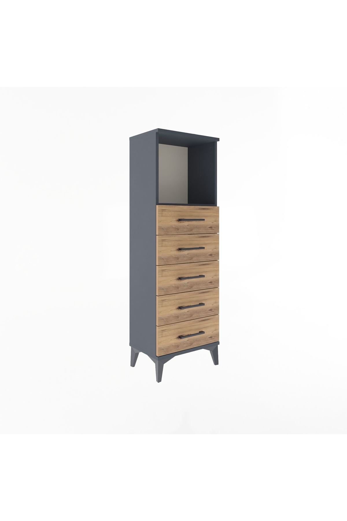 Arges Dolap Tek Raflı 5 Çekmeceli 44x30x134 Antrasit-Çam
