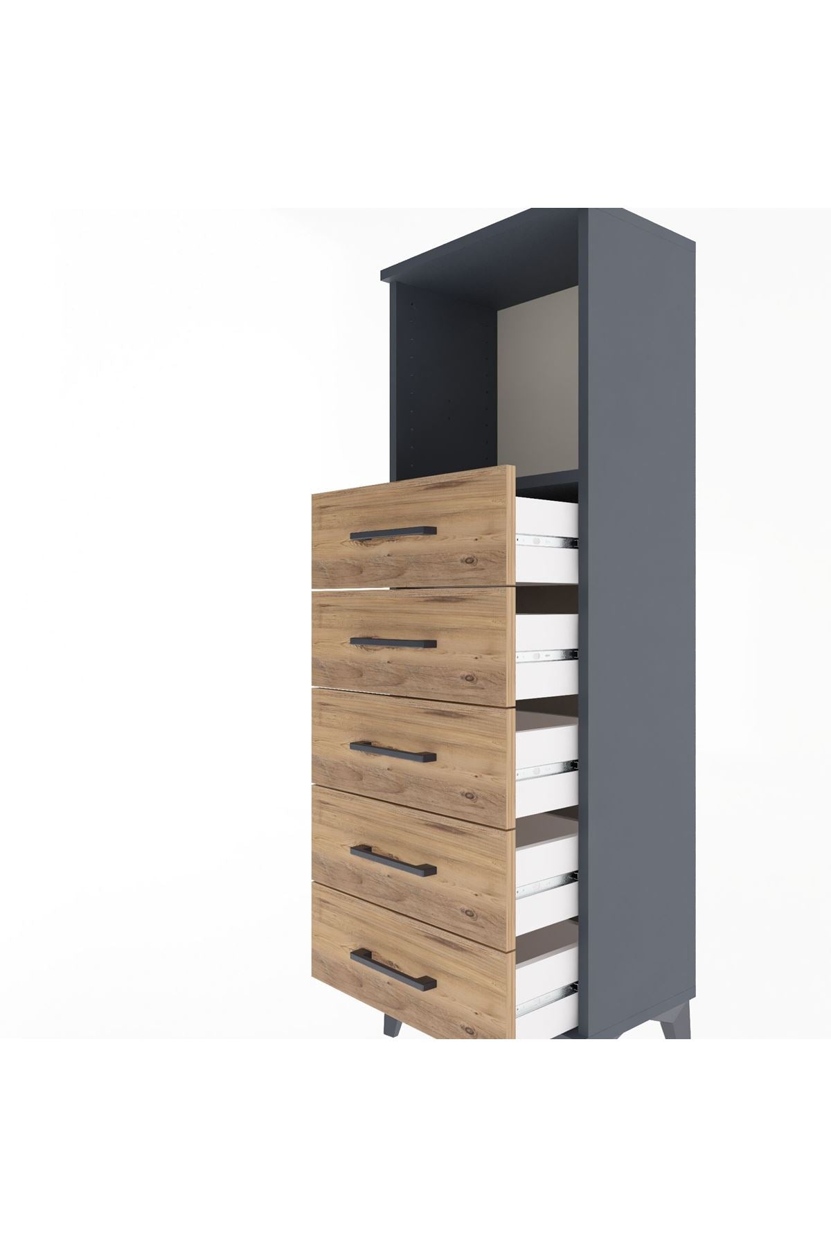 Arges Dolap Tek Raflı 5 Çekmeceli 44x30x134 Antrasit-Çam
