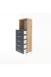 Arges Dolap Tek Raflı 5 Çekmeceli 44x30x134 Çam-Antrasit