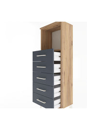 Arges Dolap Tek Raflı 5 Çekmeceli 44x30x134 Çam-Antrasit