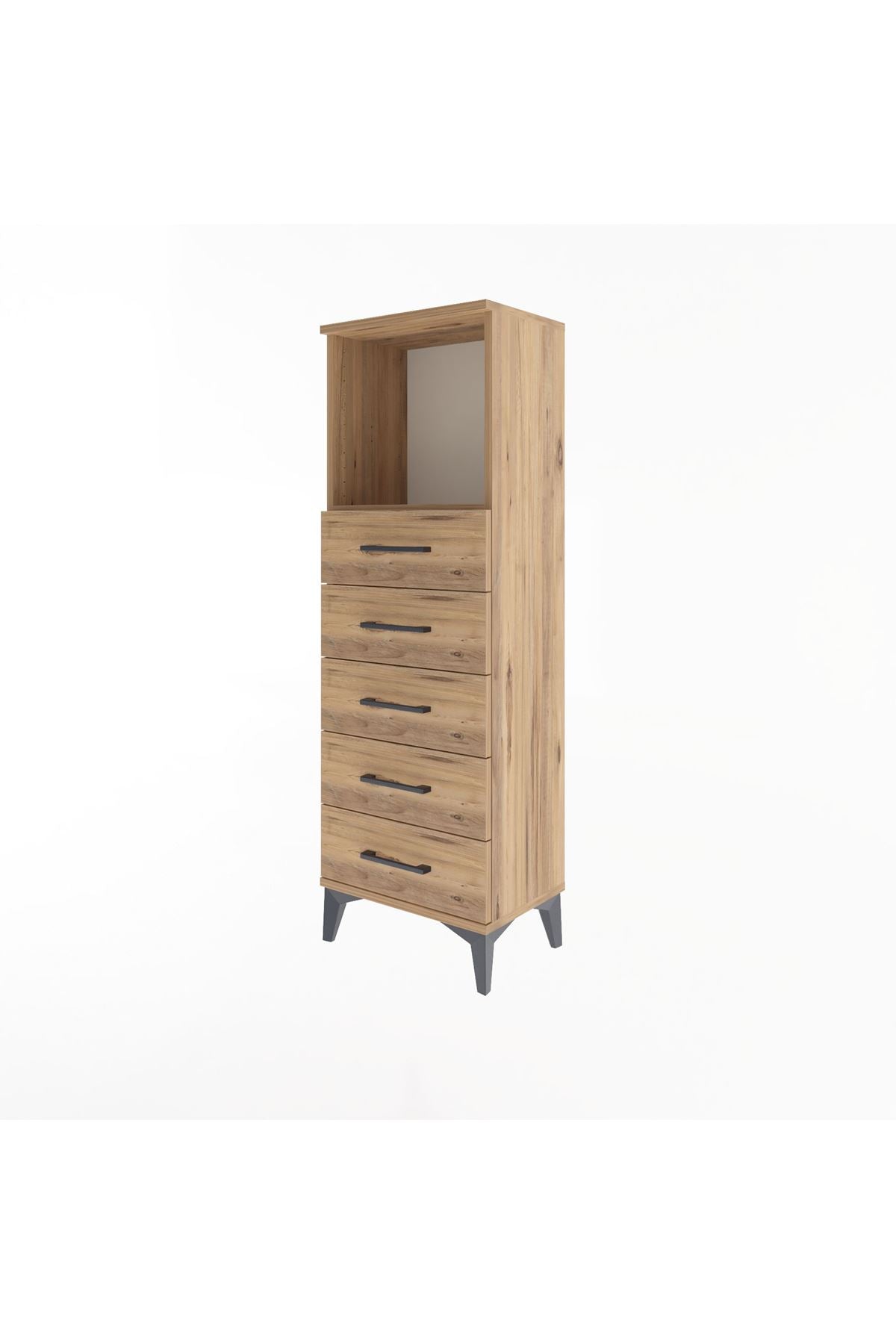 Arges Dolap Tek Raflı 5 Çekmeceli 44x30x134 Çam-Çam
