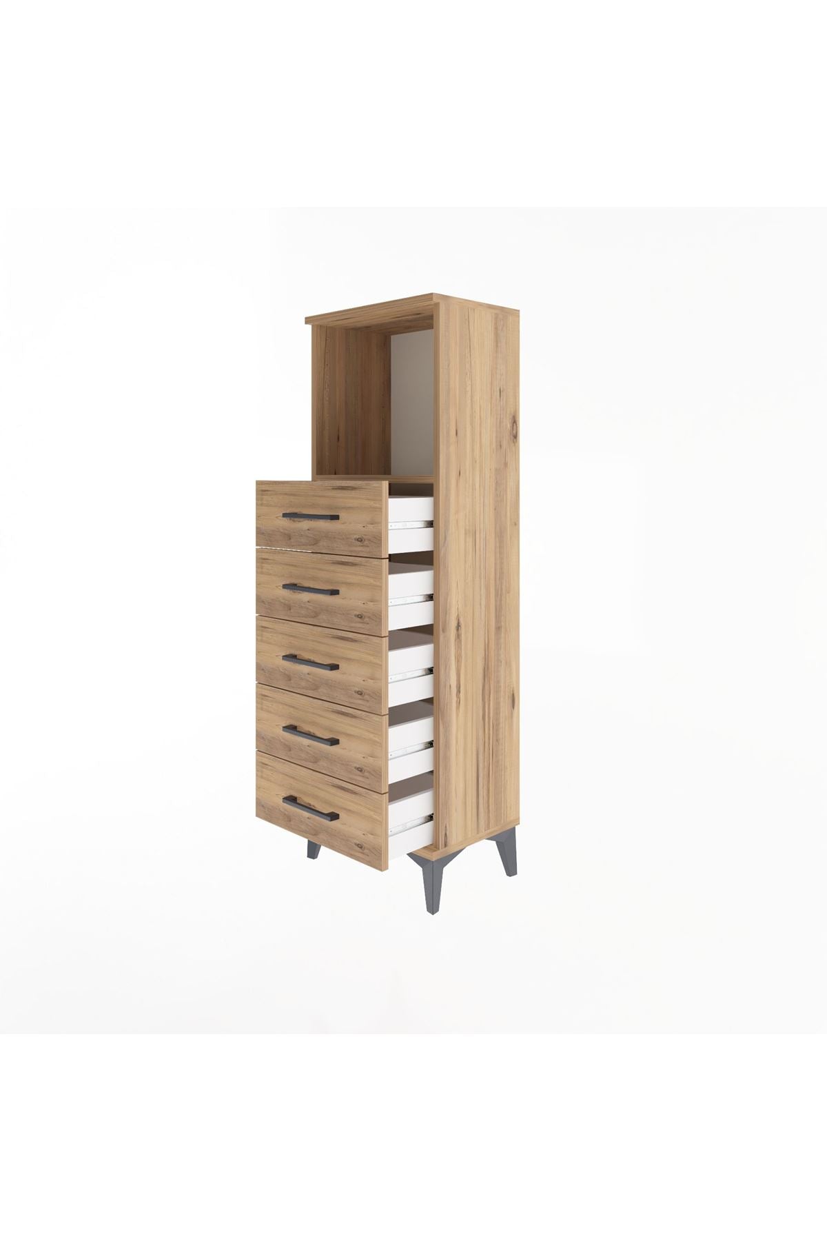 Arges Dolap Tek Raflı 5 Çekmeceli 44x30x134 Çam-Çam