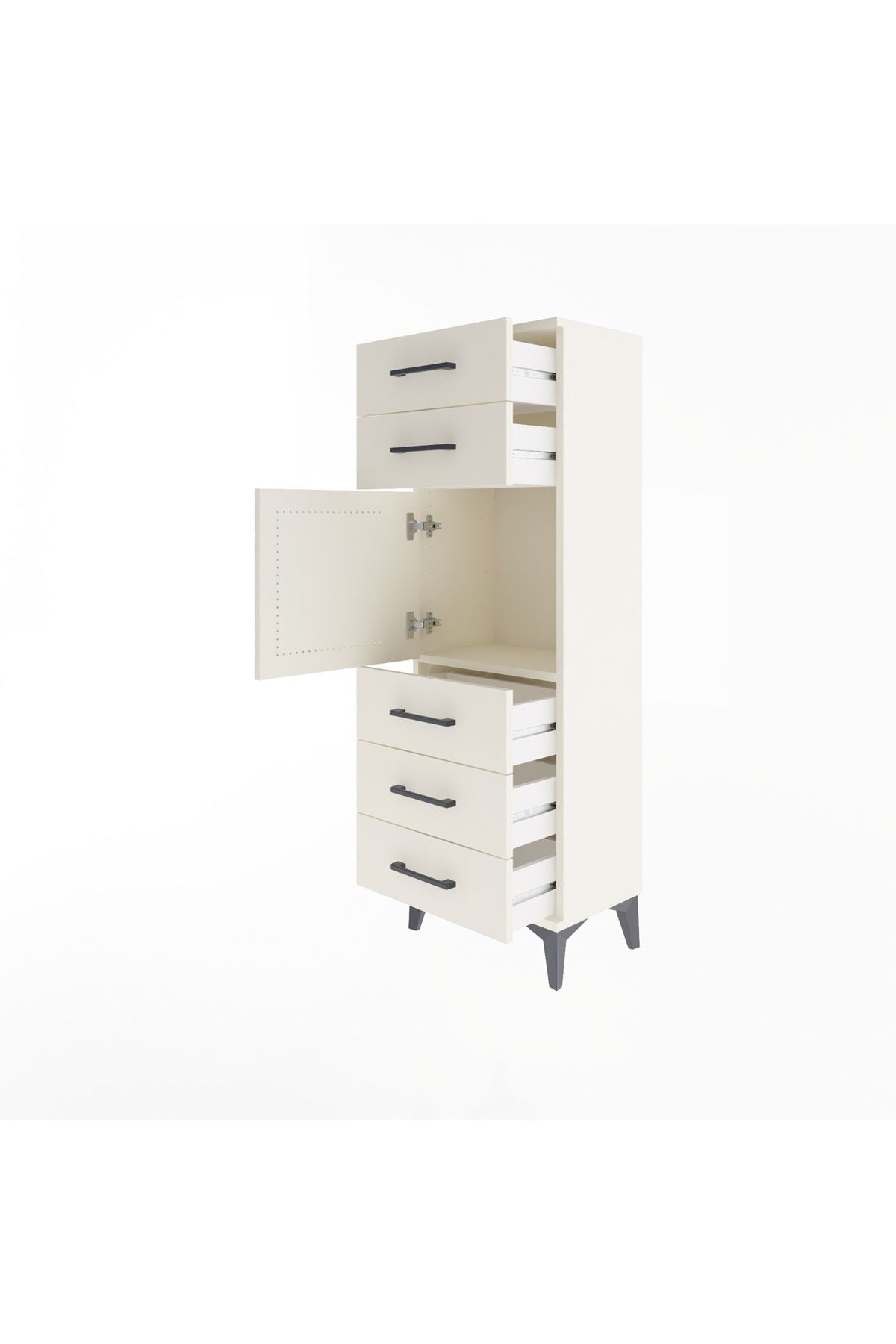 Arges Dolap Tek Raflı 5 Çekmeceli Tek Kapaklı 44x30x134 Aytaşı-Aytaşı