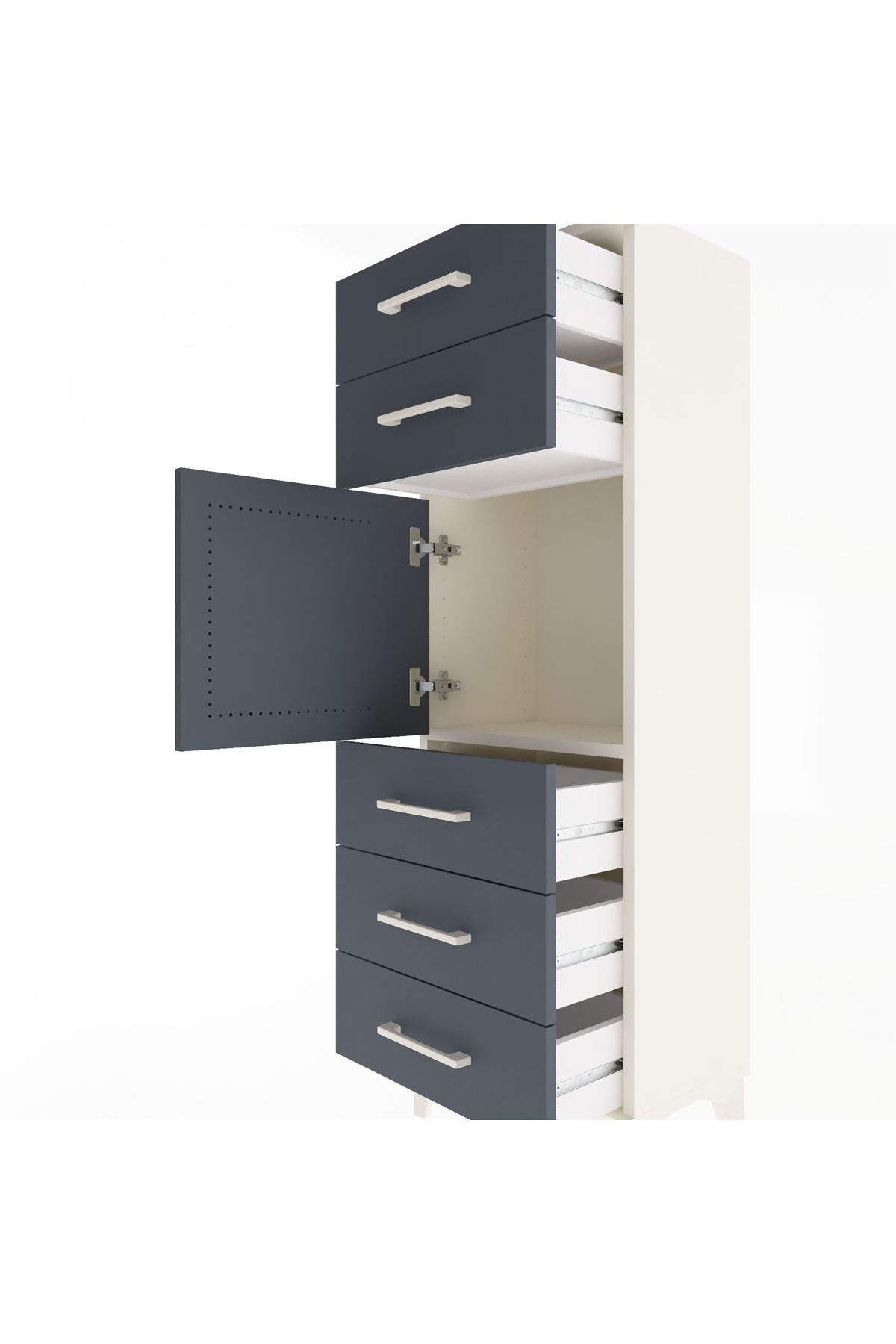 Arges Dolap Tek Raflı 5 Çekmeceli Tek Kapaklı 44x30x134 Aytaşı-Antrasit