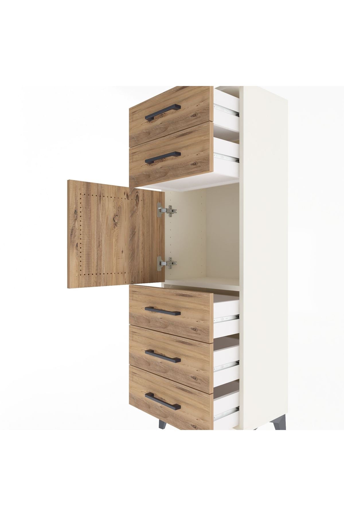 Arges Dolap Tek Raflı 5 Çekmeceli Tek Kapaklı 44x30x134 Aytaşı-Çam