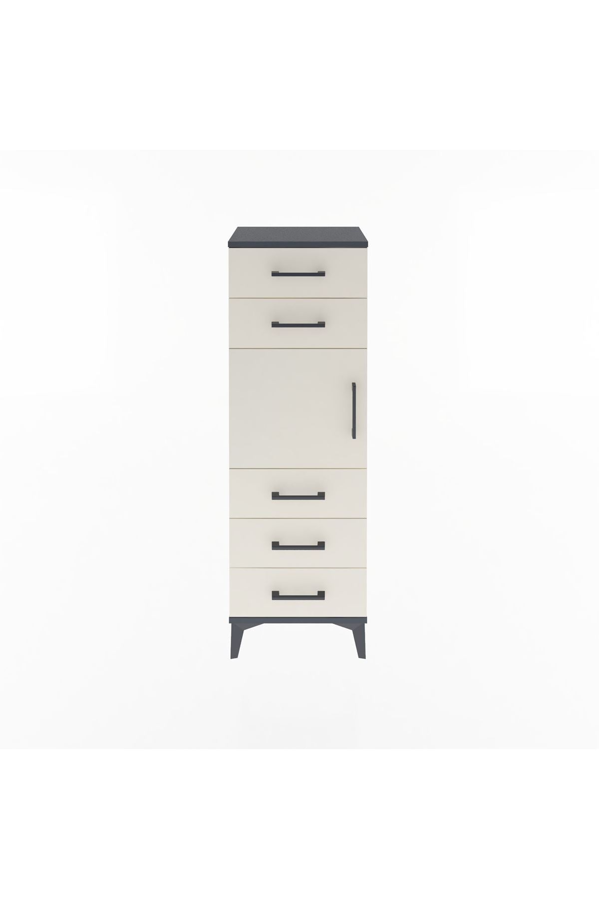 Arges Dolap Tek Raflı 5 Çekmeceli Tek Kapaklı 44x30x134 Antrasit-Aytaşı