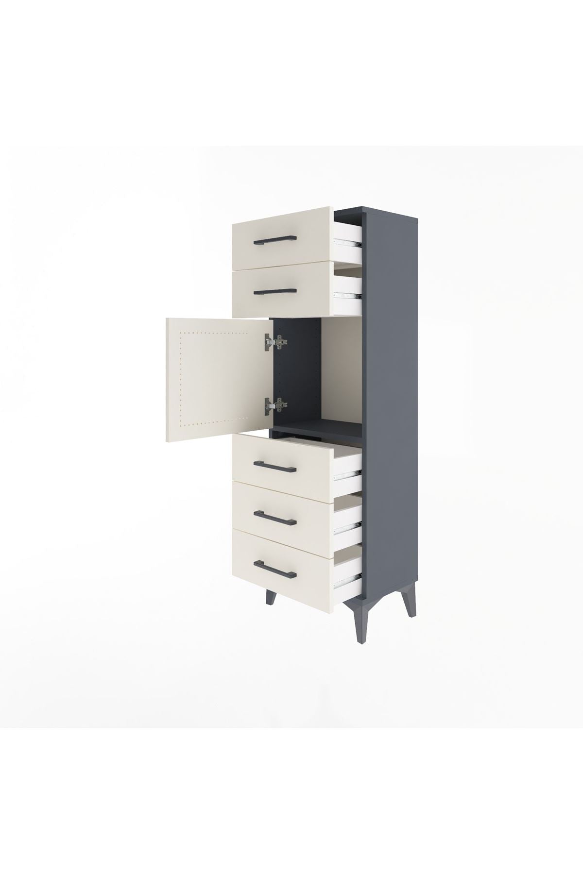 Arges Dolap Tek Raflı 5 Çekmeceli Tek Kapaklı 44x30x134 Antrasit-Aytaşı