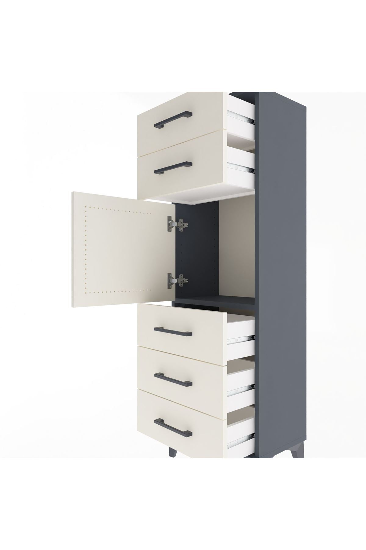 Arges Dolap Tek Raflı 5 Çekmeceli Tek Kapaklı 44x30x134 Antrasit-Aytaşı