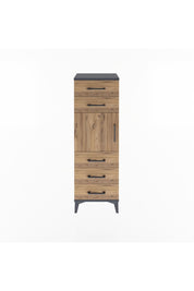 Arges Dolap Tek Raflı 5 Çekmeceli Tek Kapaklı 44x30x134 Antrasit-Çam