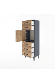 Arges Dolap Tek Raflı 5 Çekmeceli Tek Kapaklı 44x30x134 Antrasit-Çam