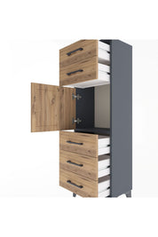 Arges Dolap Tek Raflı 5 Çekmeceli Tek Kapaklı 44x30x134 Antrasit-Çam