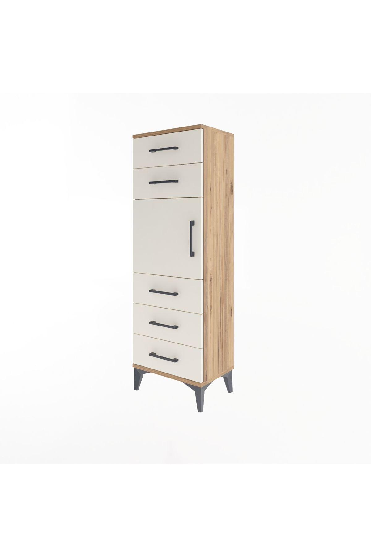 Arges Dolap Tek Raflı 5 Çekmeceli Tek Kapaklı 44x30x134 Çam-Aytaşı