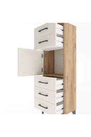 Arges Dolap Tek Raflı 5 Çekmeceli Tek Kapaklı 44x30x134 Çam-Aytaşı