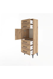 Arges Dolap Tek Raflı 5 Çekmeceli Tek Kapaklı 44x30x134 Çam-Çam