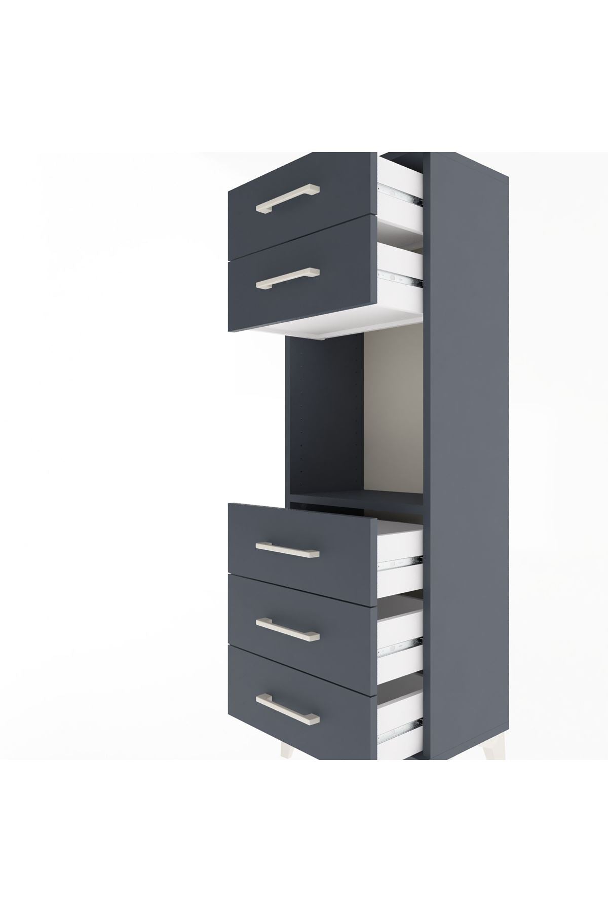 Arges Dolap Tek Raflı 5 Çekmeceli 44x30x134 Antrasit-Antrasit
