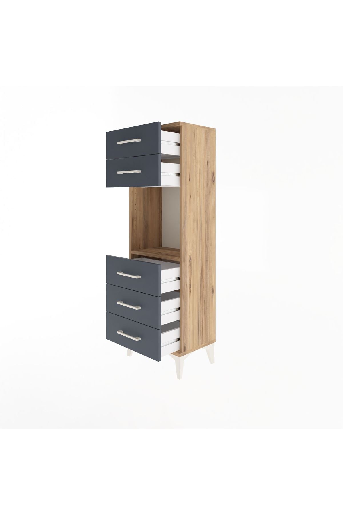 Arges Dolap Tek Raflı 5 Çekmeceli 44x30x134 Çam-Antrasit