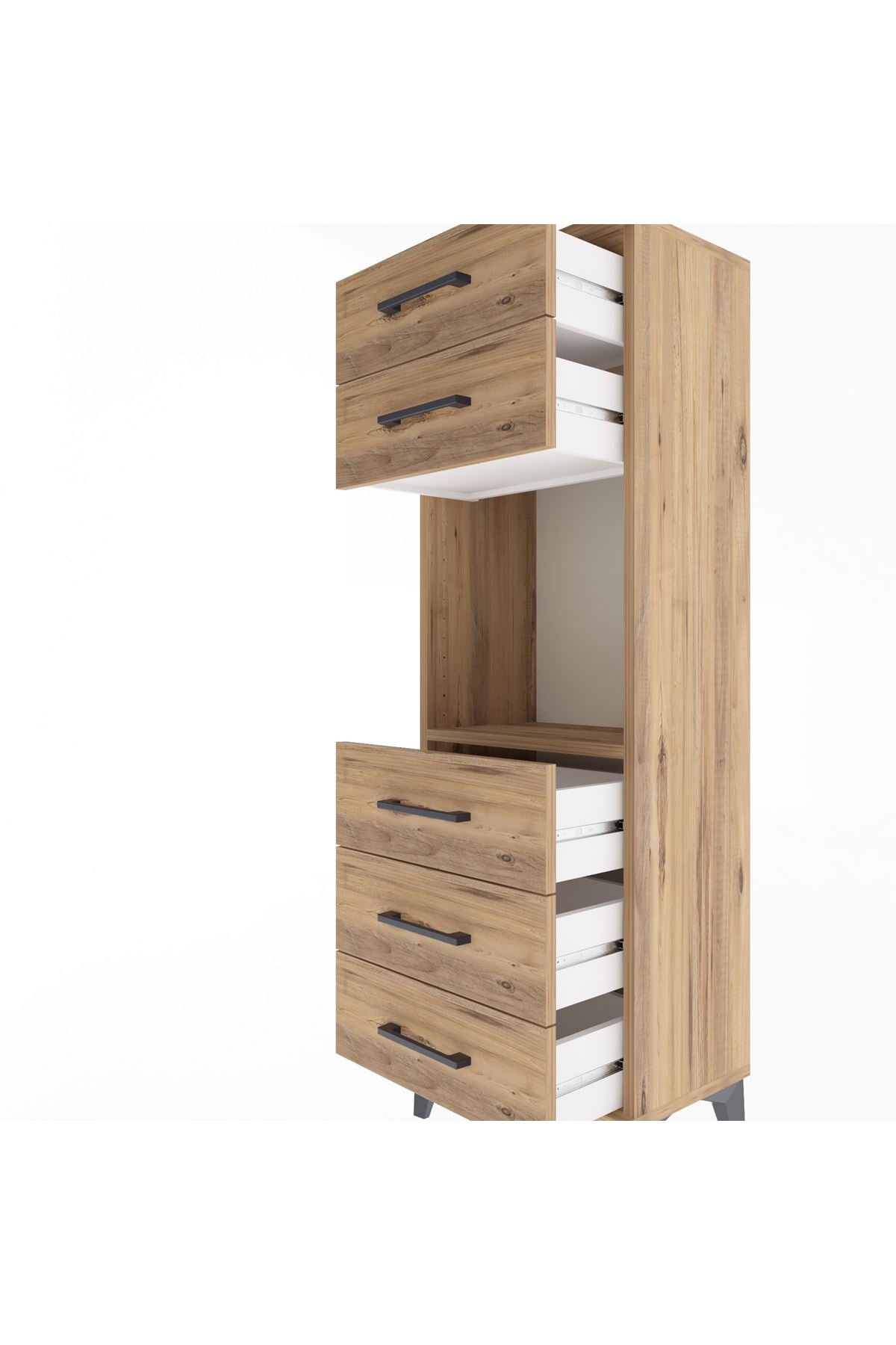 Arges Dolap Tek Raflı 5 Çekmeceli 44x30x134 Çam-Çam