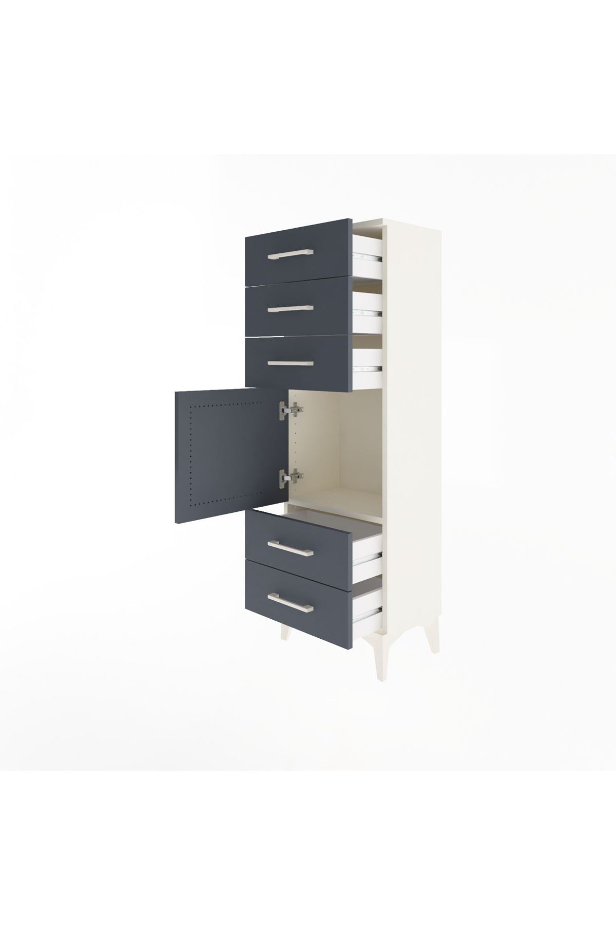 Arges Dolap Tek Raflı 5 Çekmeceli Tek Kapaklı 44x30x134 Aytaşı-Antrasit