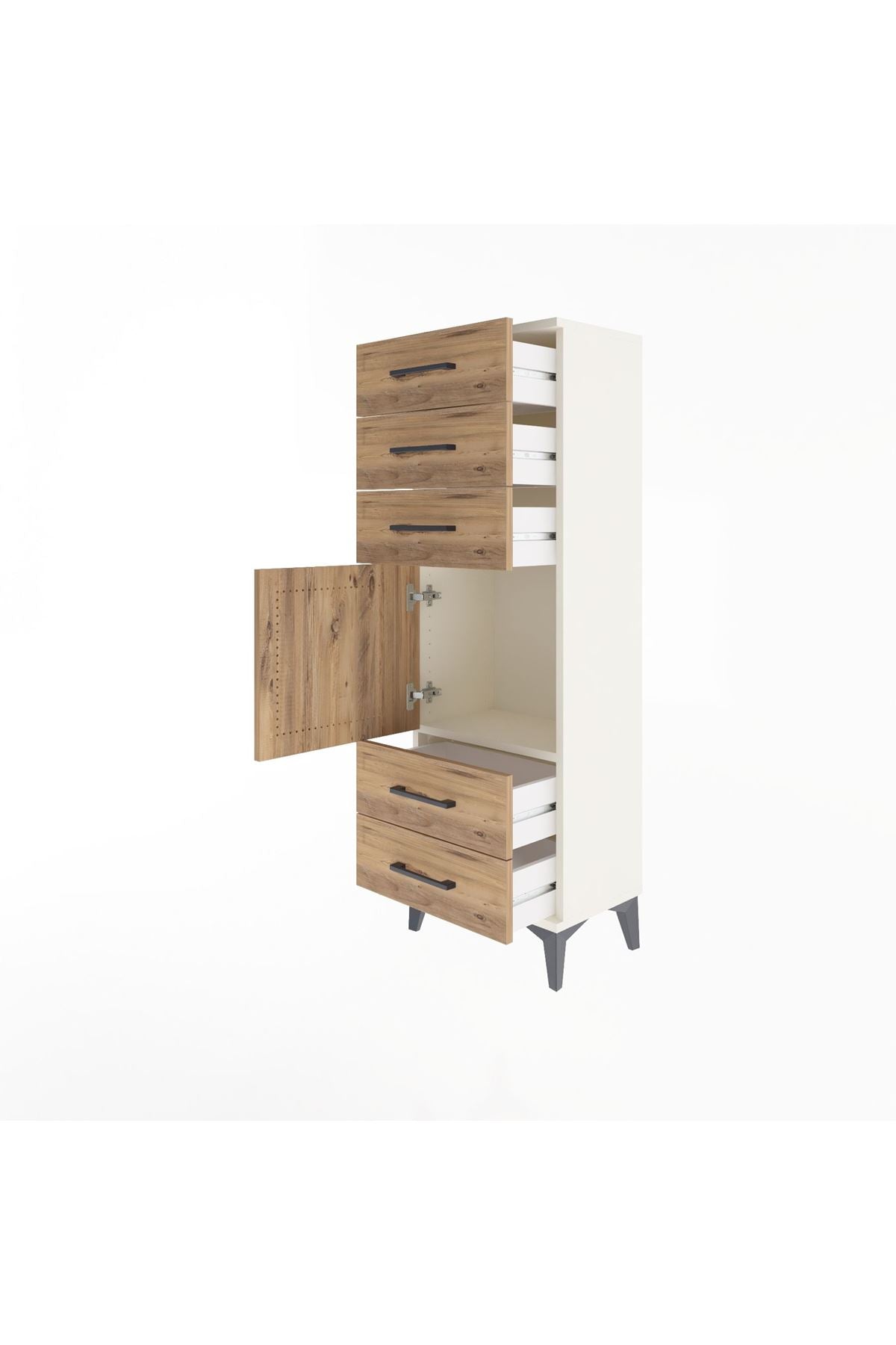 Arges Dolap Tek Raflı 5 Çekmeceli Tek Kapaklı 44x30x134 Aytaşı-Çam