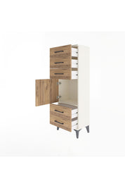 Arges Dolap Tek Raflı 5 Çekmeceli Tek Kapaklı 44x30x134 Aytaşı-Çam