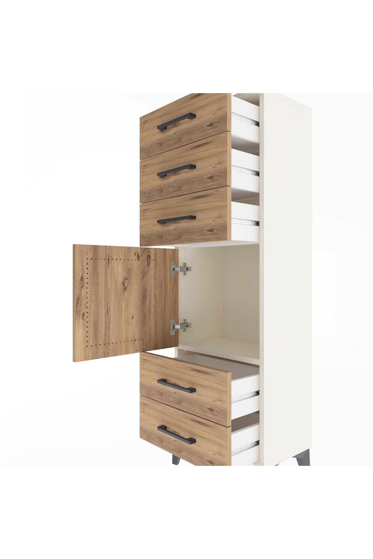 Arges Dolap Tek Raflı 5 Çekmeceli Tek Kapaklı 44x30x134 Aytaşı-Çam