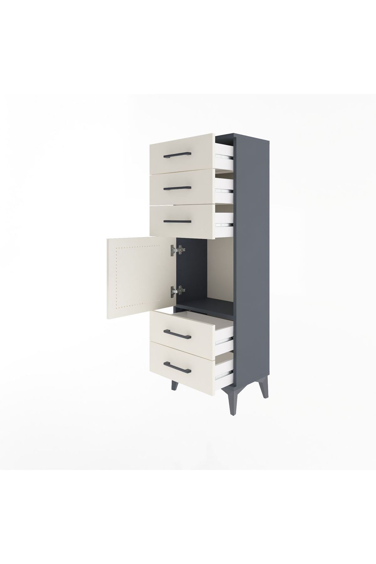 Arges Dolap Tek Raflı 5 Çekmeceli Tek Kapaklı 44x30x134 Antrasit-Aytaşı