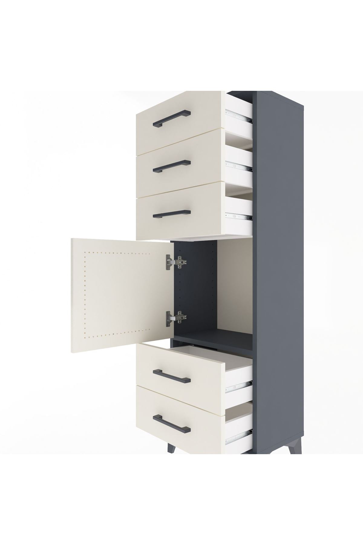 Arges Dolap Tek Raflı 5 Çekmeceli Tek Kapaklı 44x30x134 Antrasit-Aytaşı