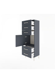 Arges Dolap Tek Raflı 5 Çekmeceli Tek Kapaklı 44x30x134 Antrasit-Antrasit