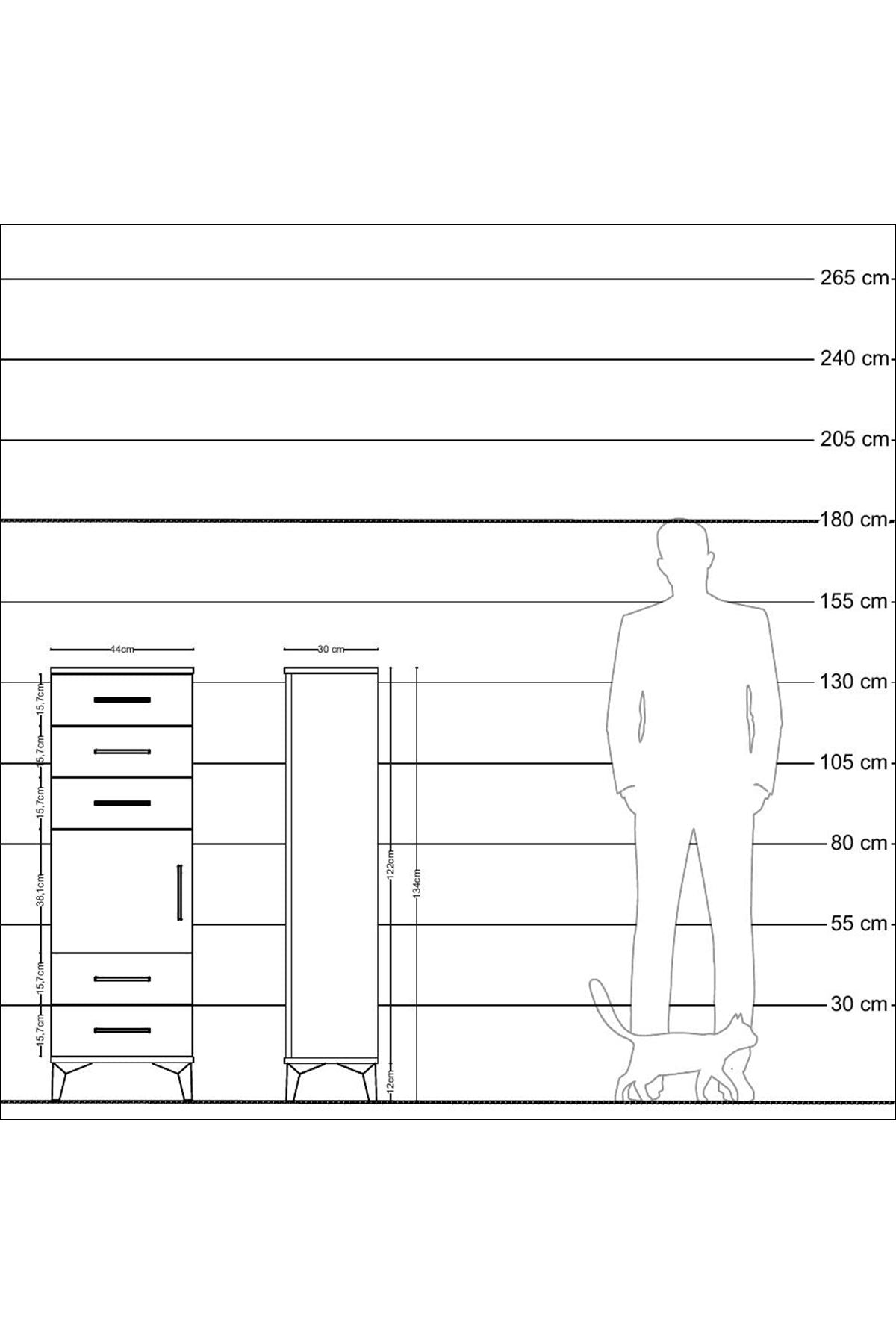 Arges Dolap Tek Raflı 5 Çekmeceli Tek Kapaklı 44x30x134 Antrasit-Antrasit