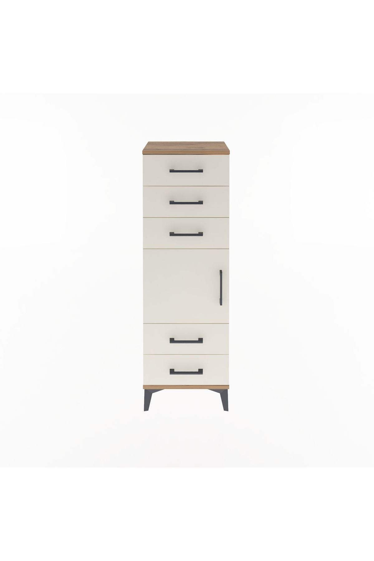 Arges Dolap Tek Raflı 5 Çekmeceli Tek Kapaklı 44x30x134 Çam-Aytaşı