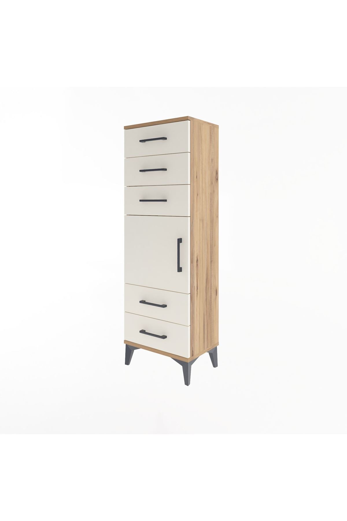 Arges Dolap Tek Raflı 5 Çekmeceli Tek Kapaklı 44x30x134 Çam-Aytaşı