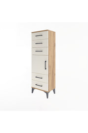 Arges Dolap Tek Raflı 5 Çekmeceli Tek Kapaklı 44x30x134 Çam-Aytaşı