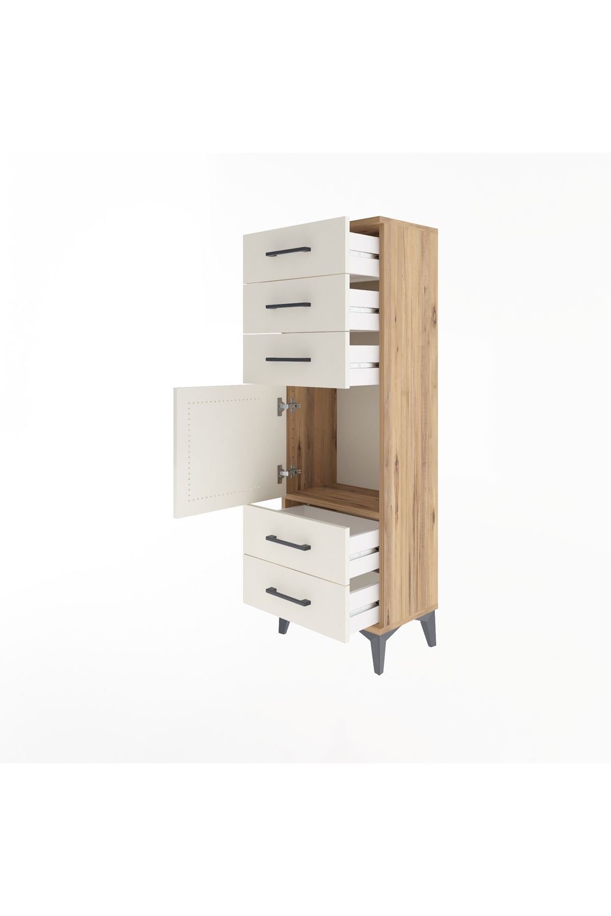 Arges Dolap Tek Raflı 5 Çekmeceli Tek Kapaklı 44x30x134 Çam-Aytaşı