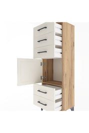 Arges Dolap Tek Raflı 5 Çekmeceli Tek Kapaklı 44x30x134 Çam-Aytaşı